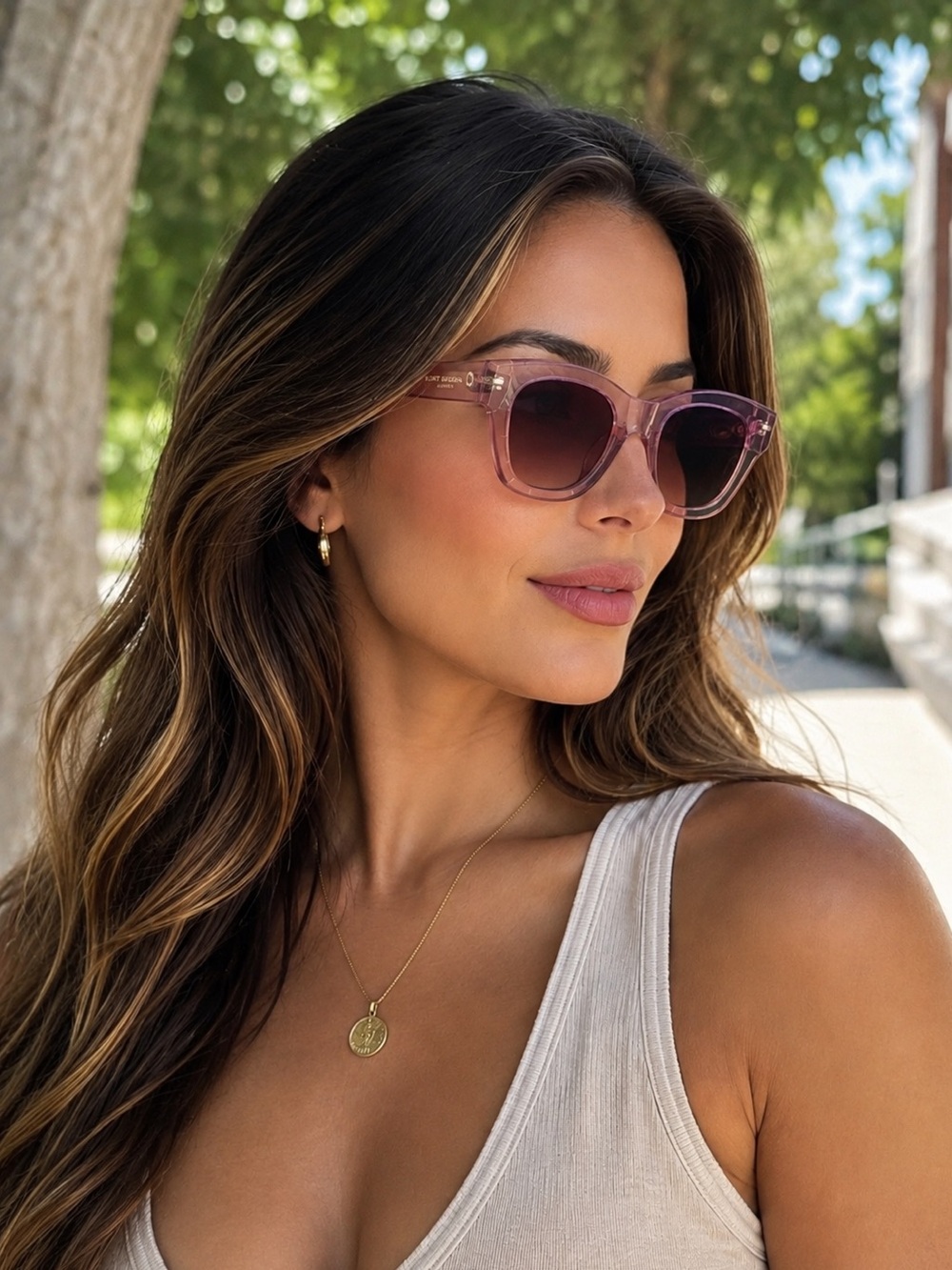Kurt Geiger Translucent Rose Pink Cat-Eye Sunglasses